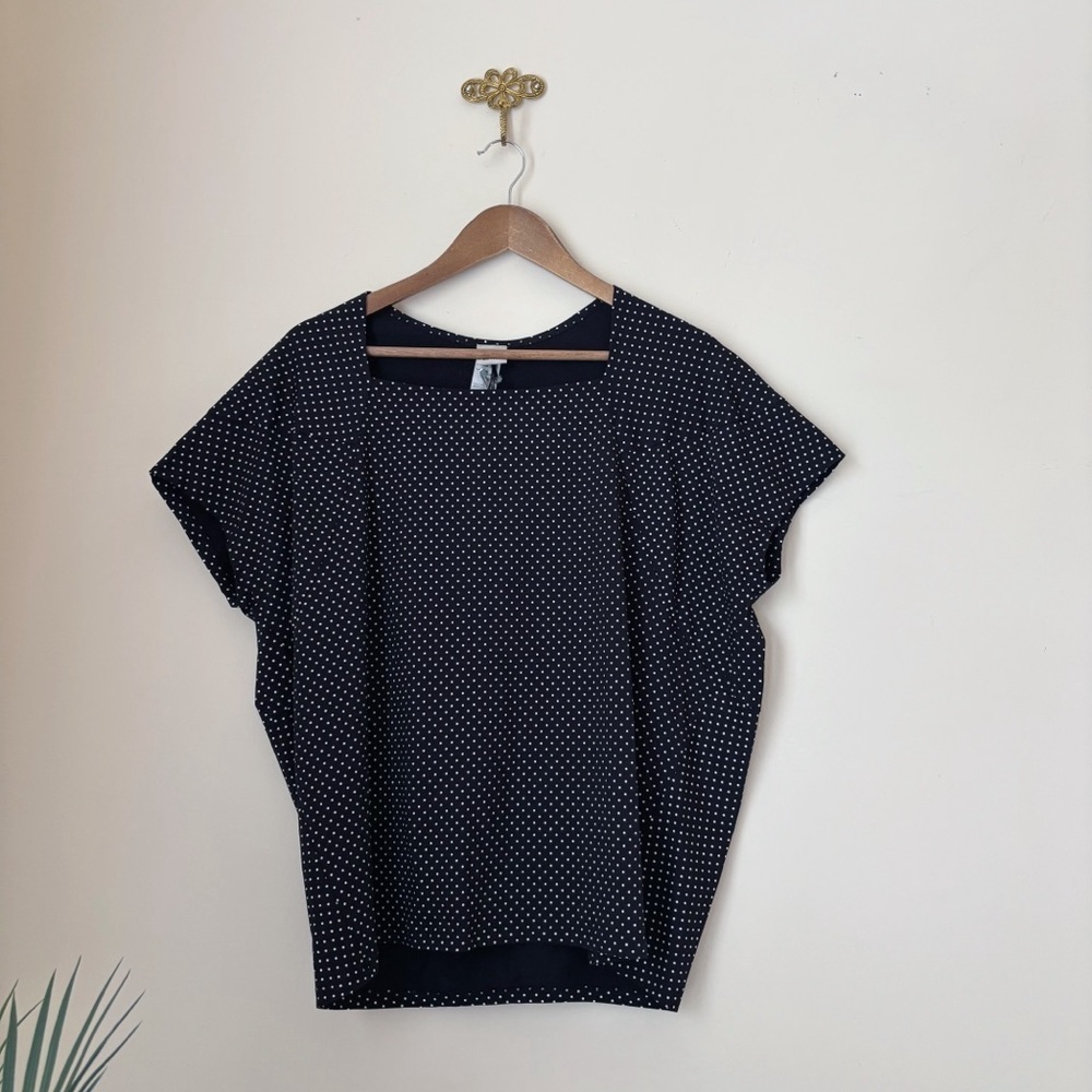 Lunn by Lilith Jazz Black & White Polka Dot Top Sz T2 Medium NEW NWT